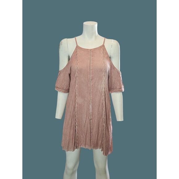 2/$35 POL Pink Cold Shoulder Lace-Trim Tunic/Dress Women S Lightweight & Flowy - Picture 5 of 7